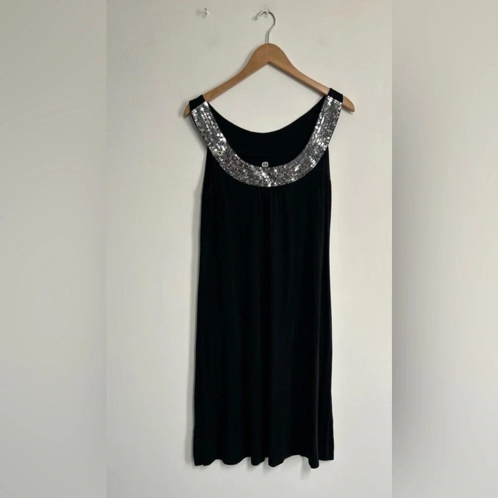 Ninety Women’s Large‎ Black Sleeveless Dress Bling Neckline Stretch Rayon Blend